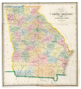 (MAP SCRAPBOOK.) Four mid-nineteenth-century hand-colored engraved folding maps tipped to text leaves from